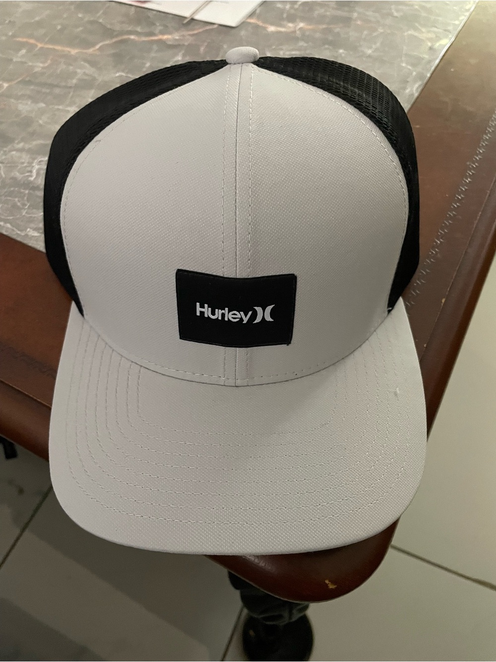 Hurley White Front Black Mesh Logo Trucker Cap